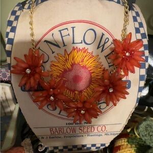 Floral Statement Necklace in Orange and Gold